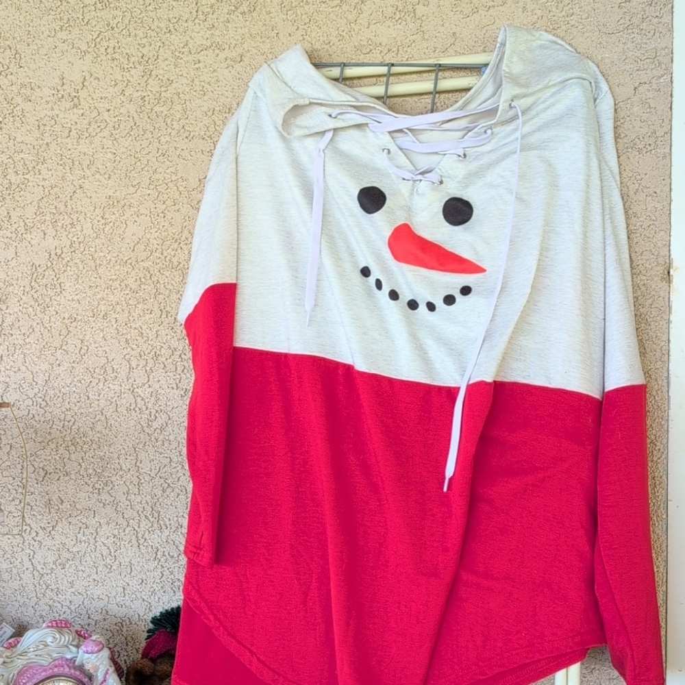 Red and White Snowman Laced Long Sleeve Top Shirt  sz 6X Plus Sized